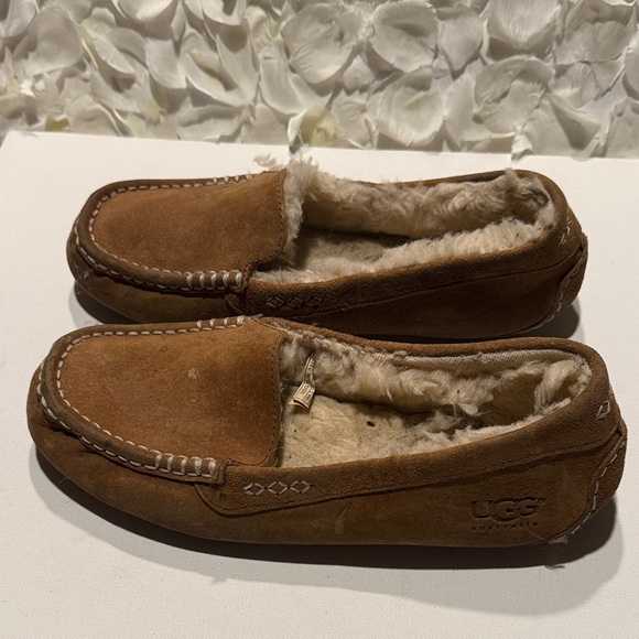 UGG Women's Chestnut Brown Suede Shearling Lined Slip-On Loafers - Picture 2 of 4